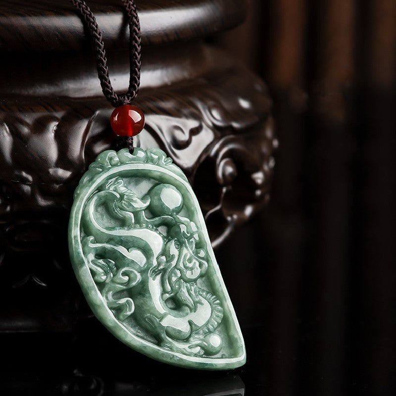 Dragon Phoenix Couple Pendant-Grade A Natural Jade
