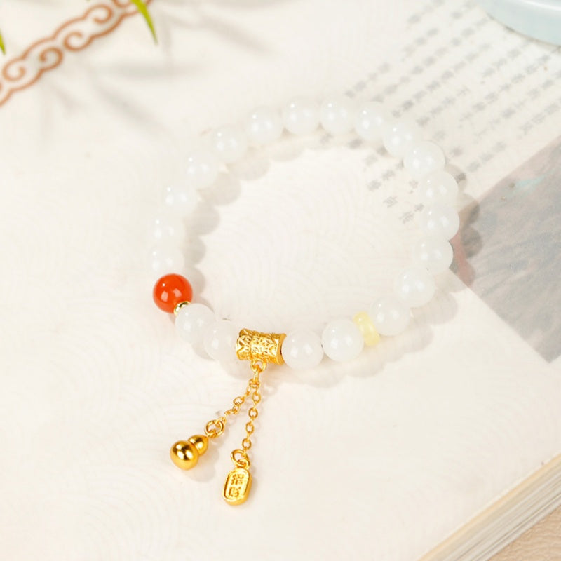 Fortune in Reach-White Jade Gourd Agate Bracelet