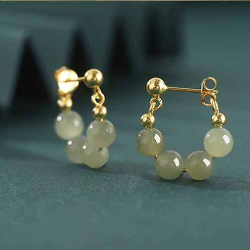Beaded Nephrite Jade or Red Agate Hoop Earrings-Softly Self-Assured