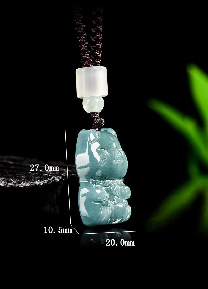 Blue Jade Wealth Cat Pendant – Prosperity, Fortune & Joy