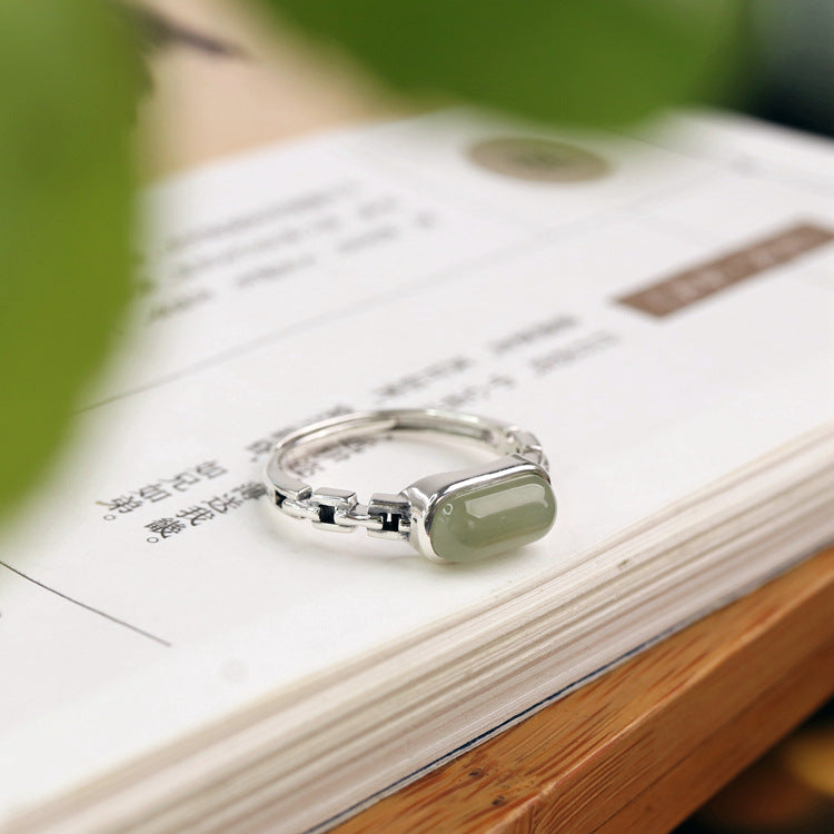 Fu Jade Silver Ring-Prosperity