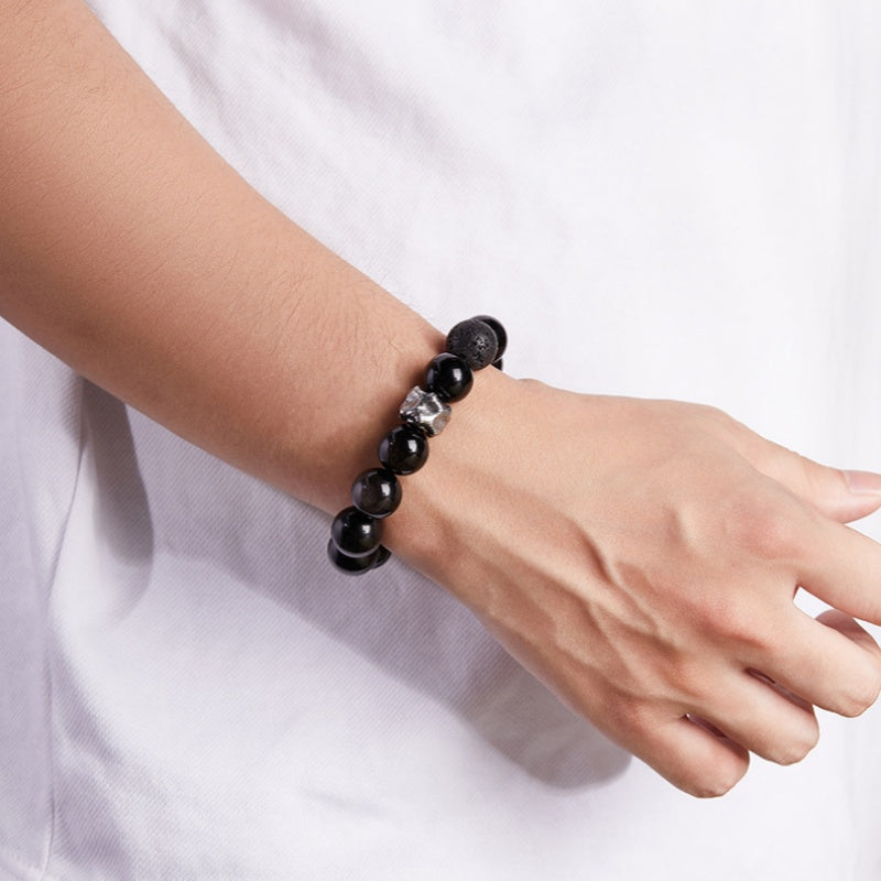 Resilient Core-Silver Obsidian & Lava Stone Beaded Bracelet
