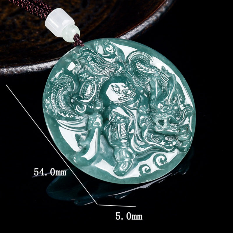 Guan Gong Dragon Jade Pendant-Amulet for Career Elevation, Prosperity & Protection