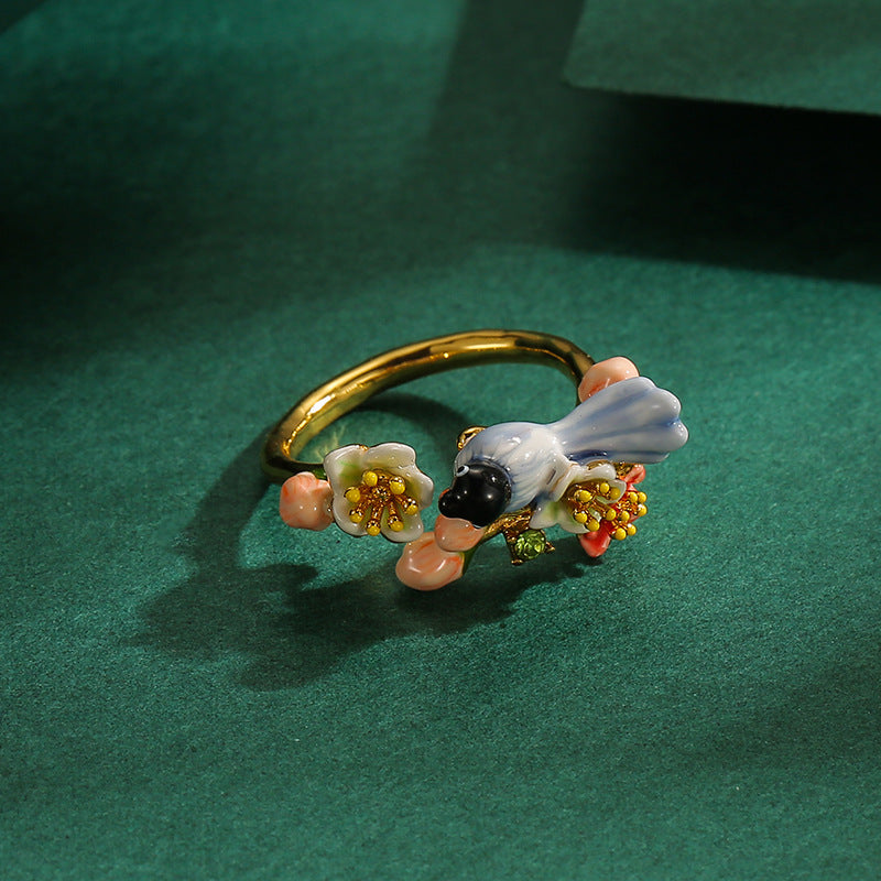 Joyous Sentinel Bird & Blossom Ring