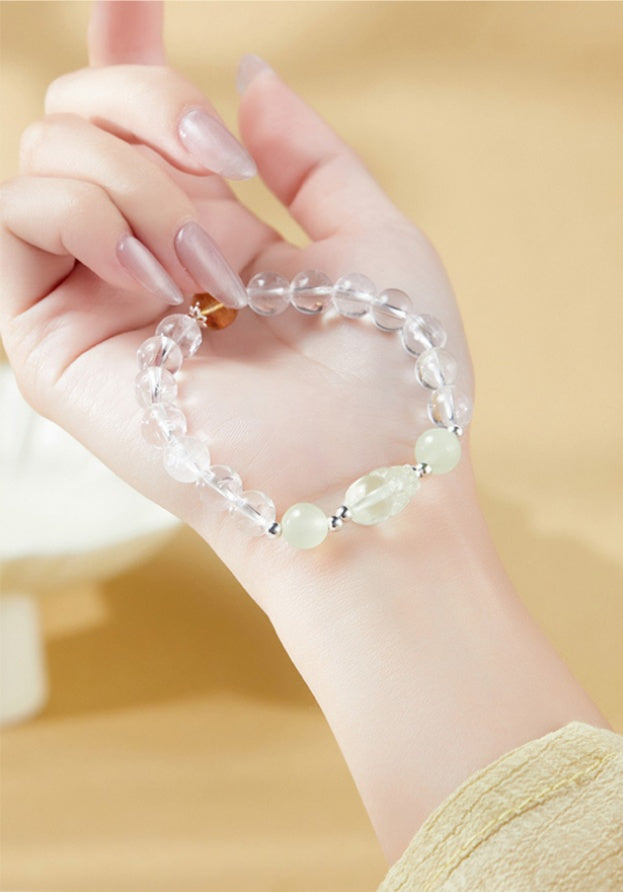 Lucky Jade Pixiu White Crystal Bracelet-Charm for Fortune & Prosperity