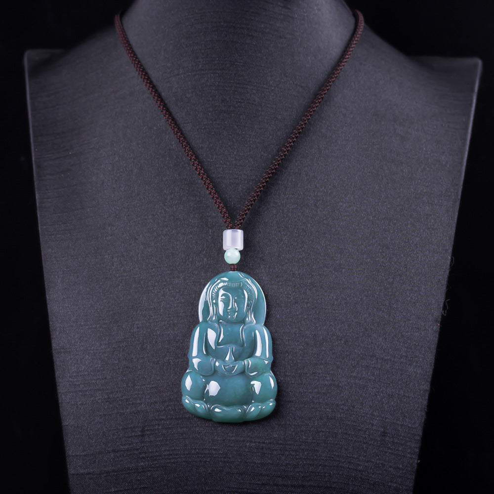 Guanyin Buddha Ice Jade Lucky Pendant-Grade A Jade