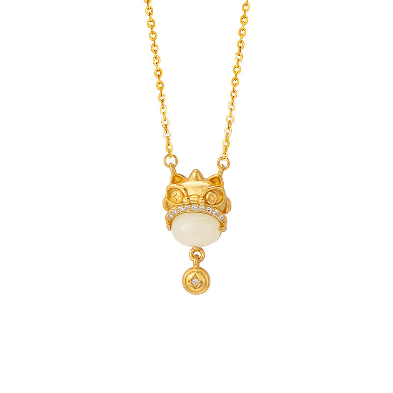 Guardian Lion Pixiu Nephrite Jade Necklace-Courage and Protection