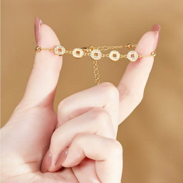 Rolling Fortune Coin Bracelet –18k Gold Plated 925 Sterling Silver