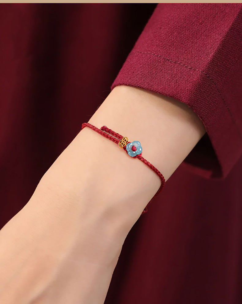 Peaceful Seasons Four-Petal Jade Red String Bracelet-Hand-Woven