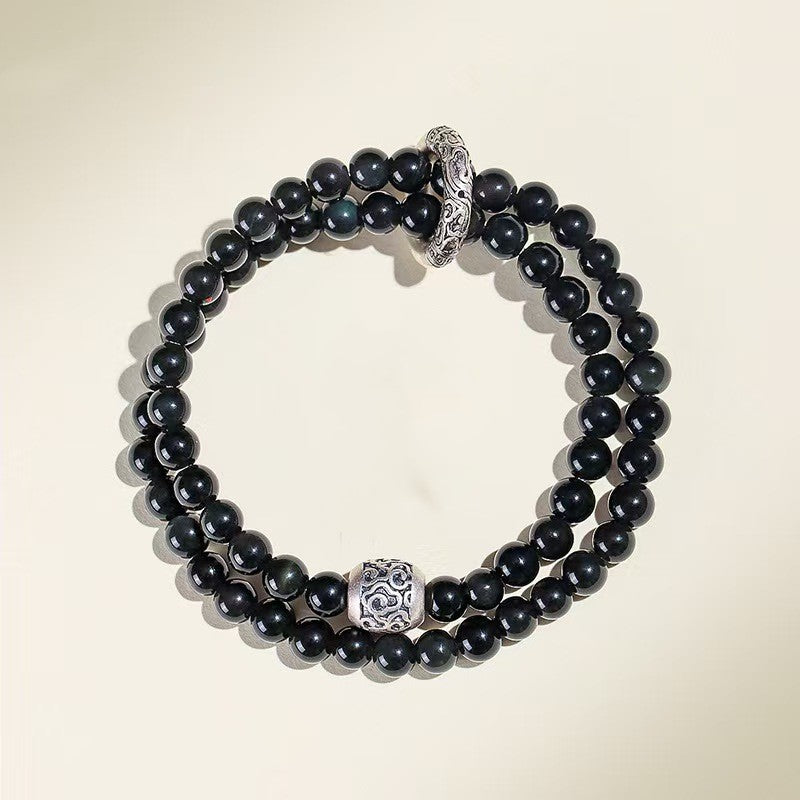 Peace Knot Black Obisidian Warp Bracelet -Harmony&Protection