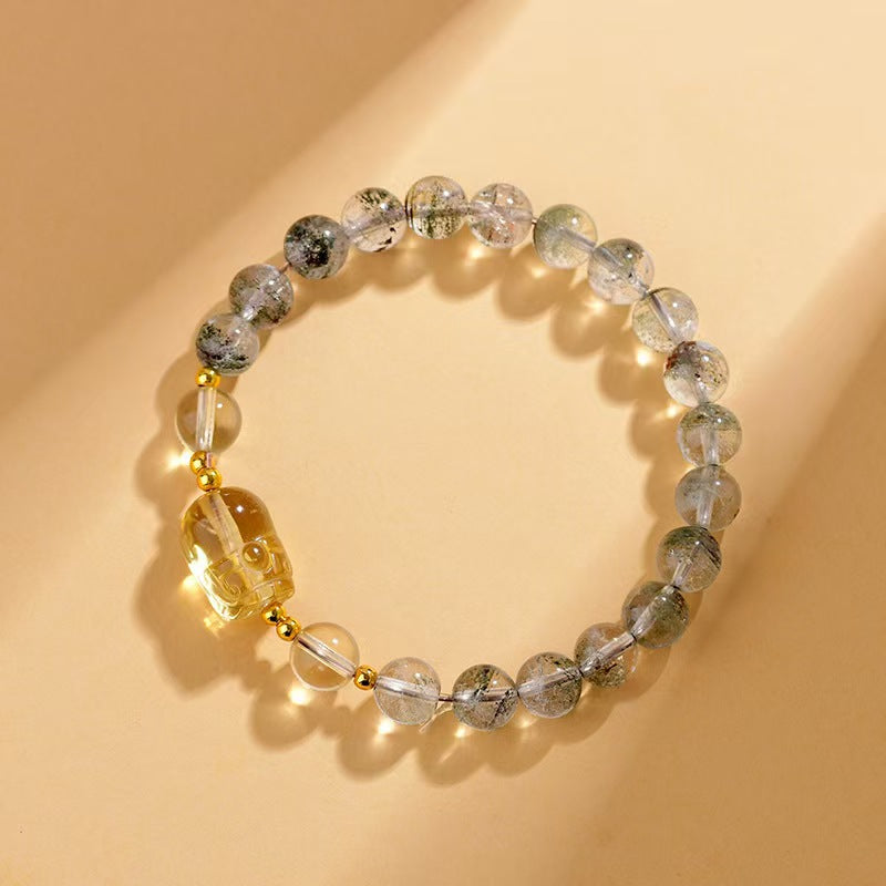 Natural Citrine Pixiu & Green Phantom Quartz Beaded Bracelet