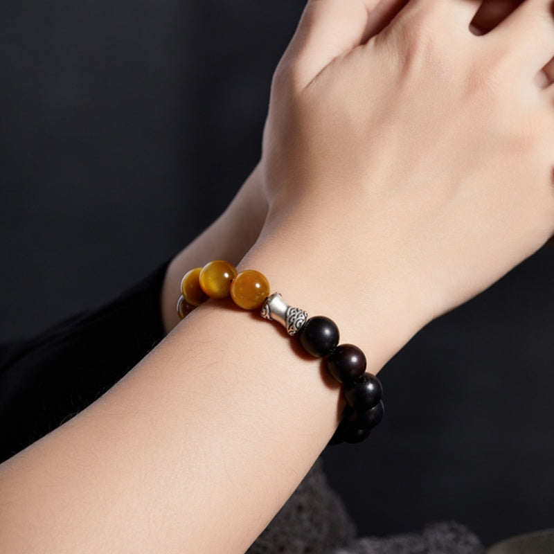 Steadfast Mountains and Seas-Obsidian Tiger's Eye and Ebony Beaded Bracelet