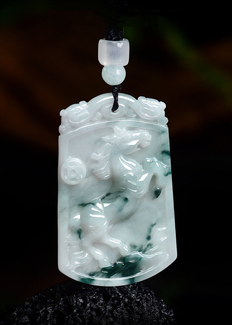 Natural Grade A Jade Horse Pendant – “Success Comes Quickly” Amulet with Fine Grain Texture