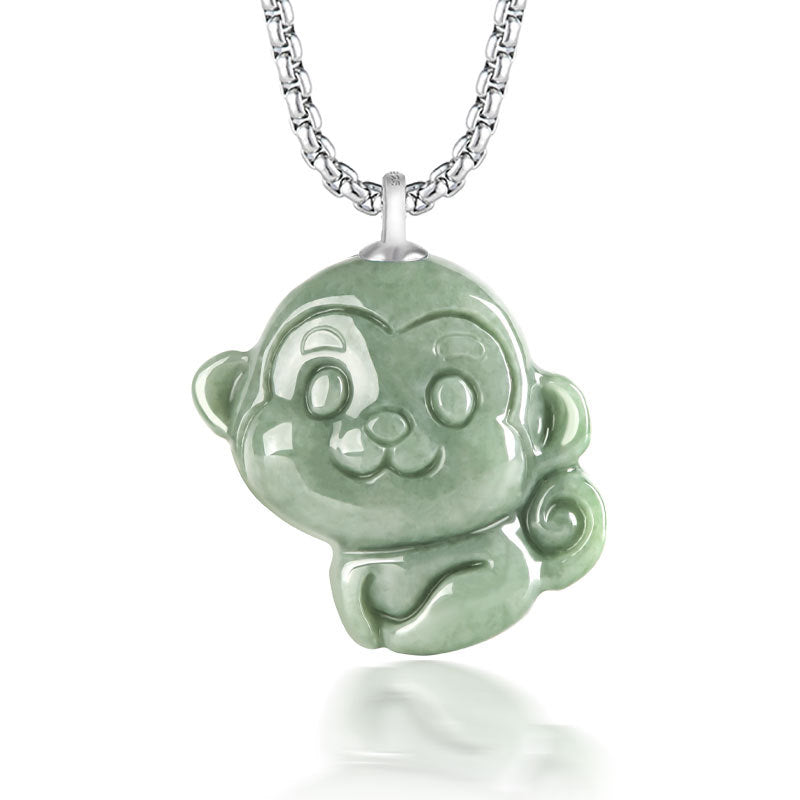 Grade A Blue Jade Monkey Lucky Pendant – Zodiac Charm of Wit and Vitality