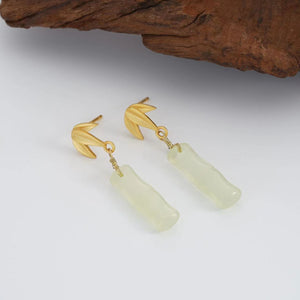 Ice Jade Bamboo Earrings-Prosperity Luck