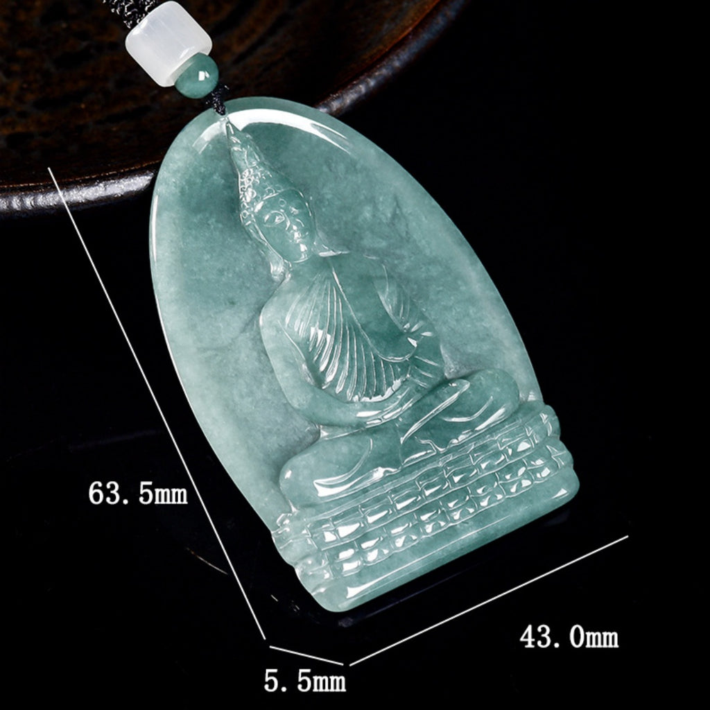 Natural Icy Jadeite Shakyamuni Buddha Pendant Thai Style Zen Necklace