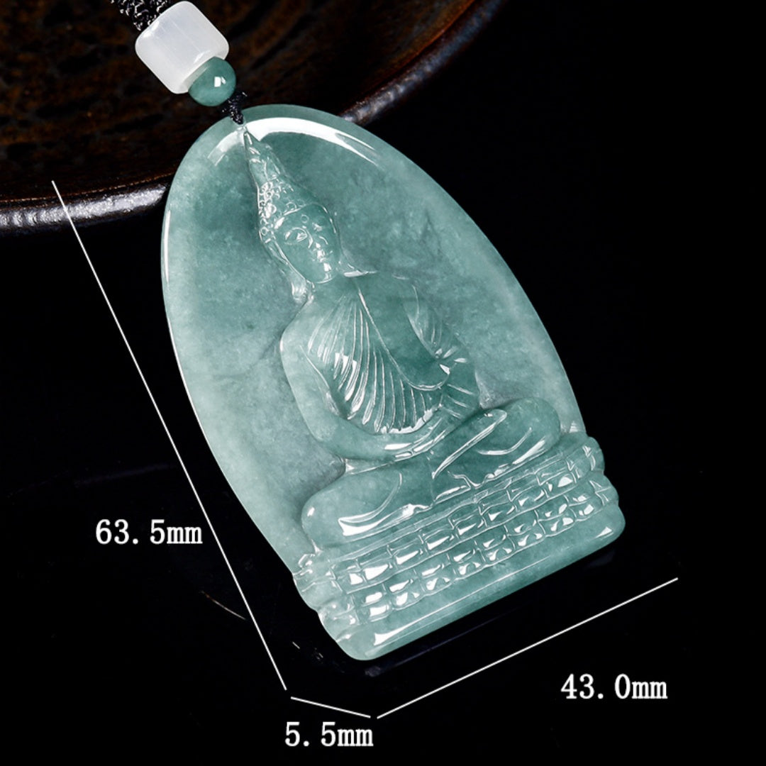 Natural Icy Jadeite Shakyamuni Buddha Pendant Thai Style Zen Necklace