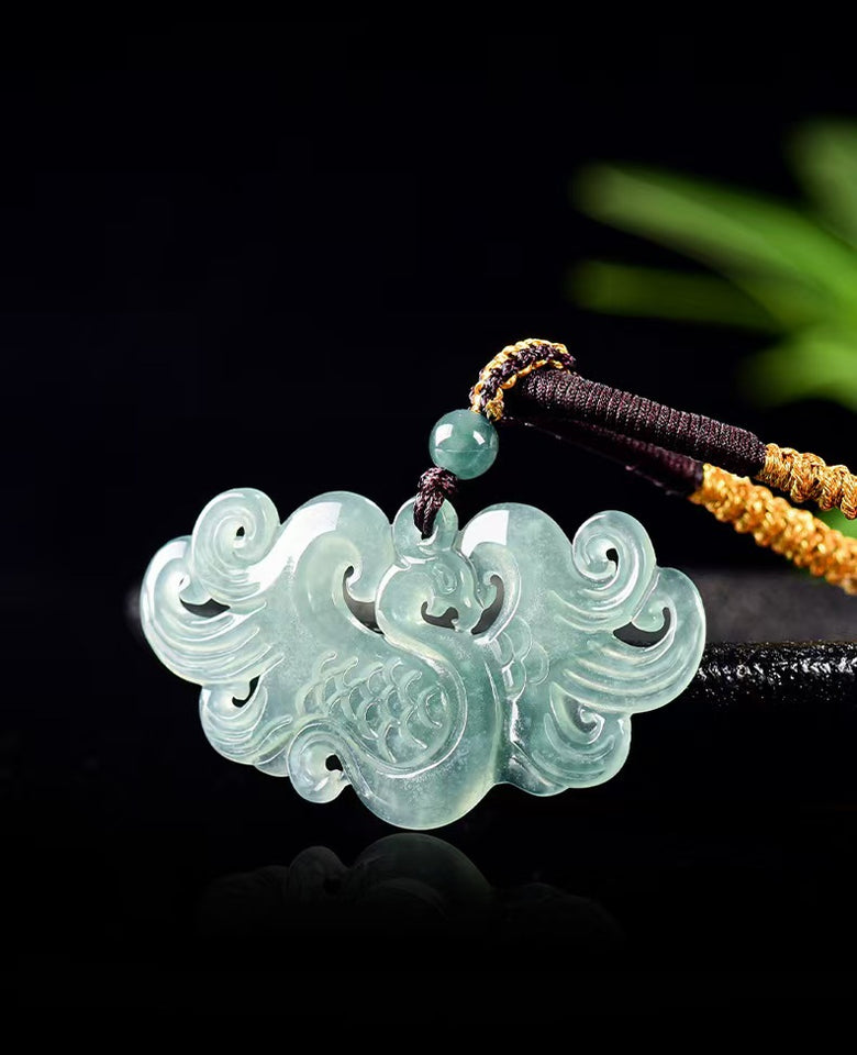 Ice Jade Phoenix Hand-Carved Pendant-Protection and Prosperity