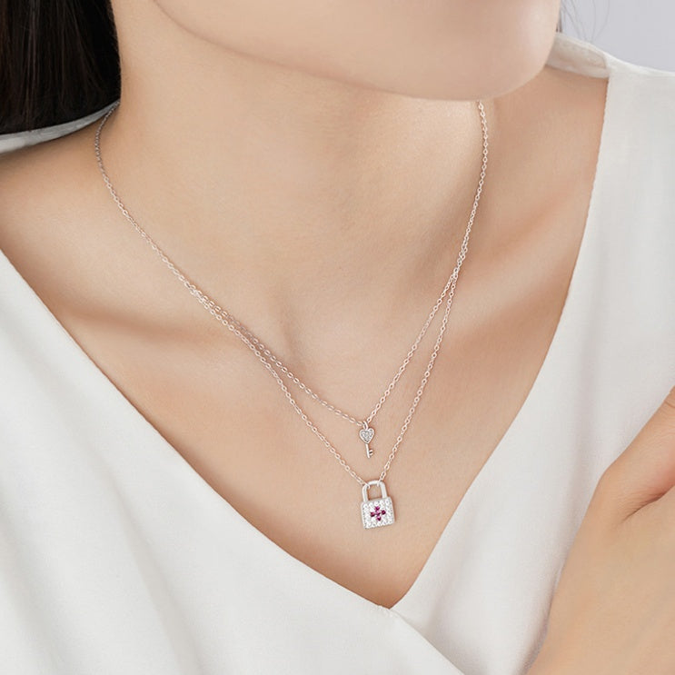 Heart Key & Padlock Sterling Silver Necklace-Stay True to Your Dreams