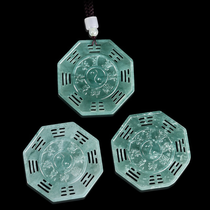 Tai Chi Bagua Hollow Carved Jade Pendant Balance & Protection Necklace