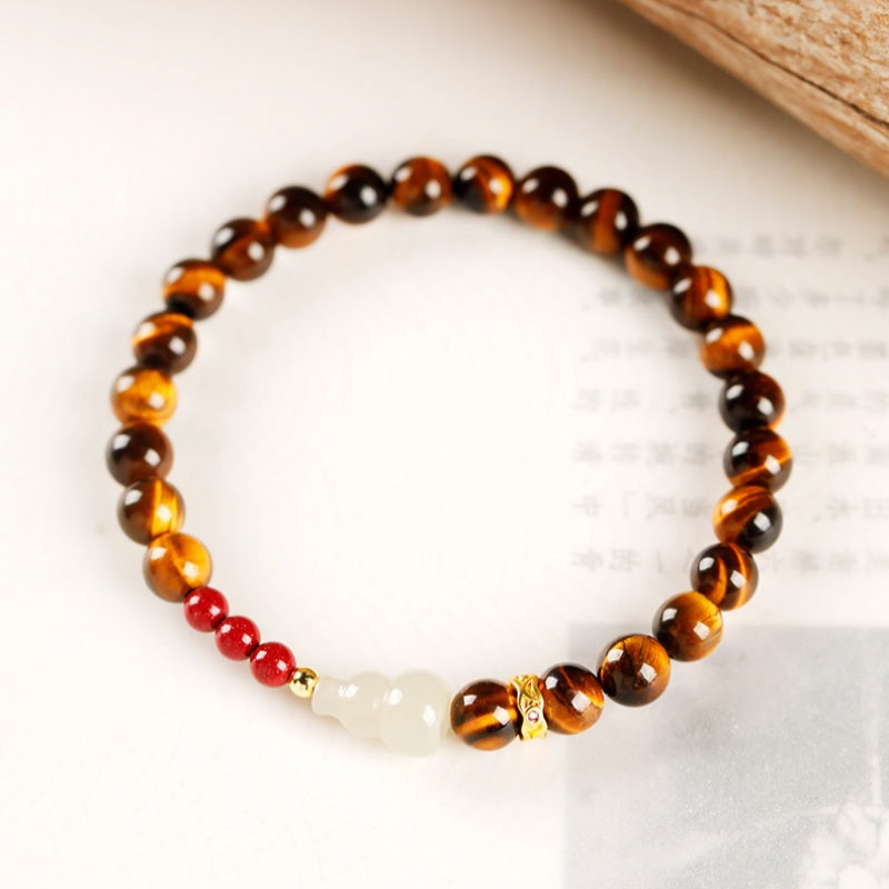 Tiger Eye & Jade Gourd Protection Bracelet – Calm Energy & Good Fortune Charm