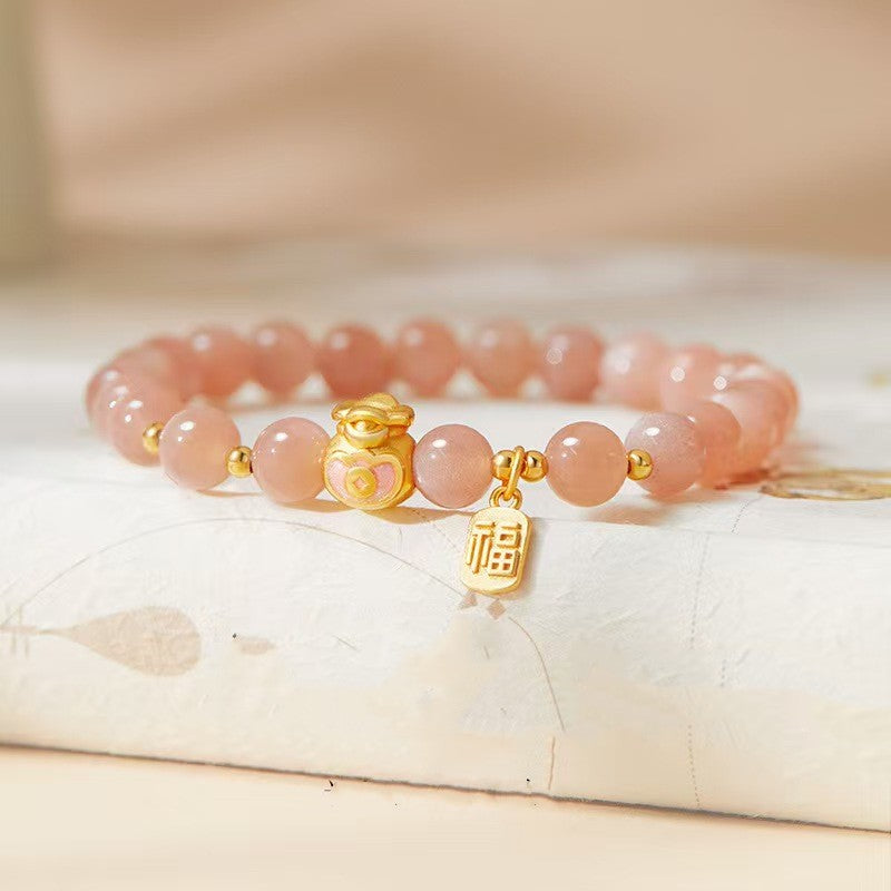 Orange Moonstone Lucky Money Bag Bracelet-Attracts Wealth and Protection