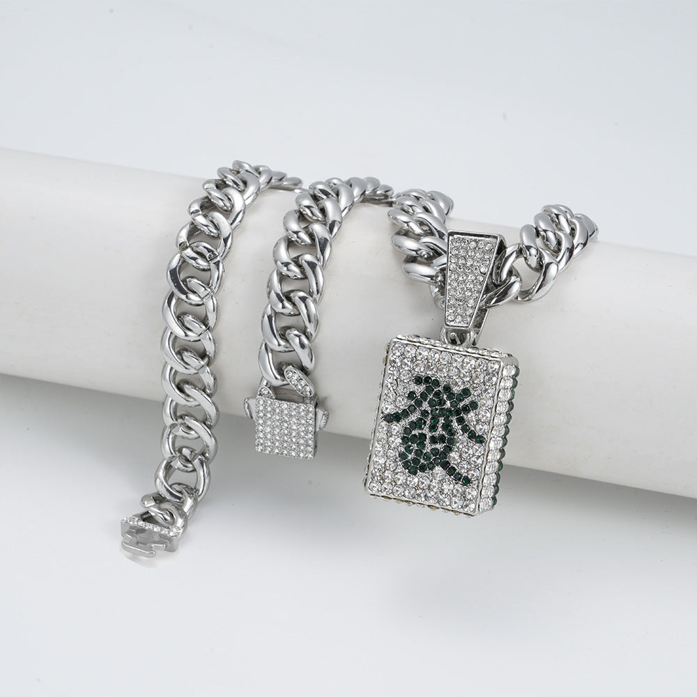 Fortune in Full-Cubic Zirconia Mahjong Tile Necklace