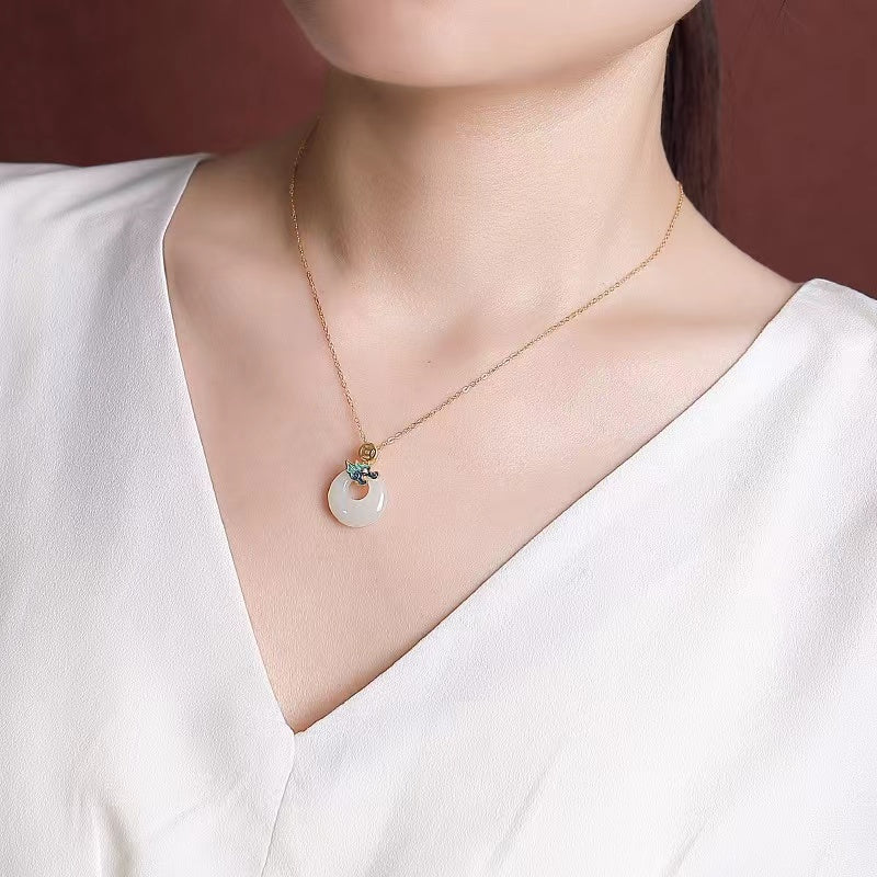 Enamel Dragon Jade Necklace Pendant -Fortune Prosperity