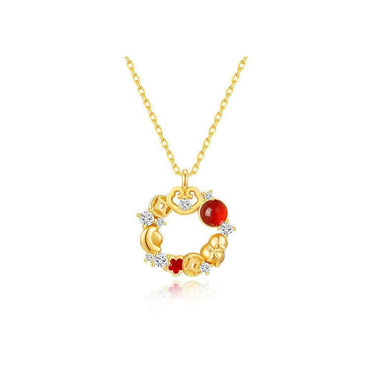 Red Agate Wealth Coin New Year Necklace-Protection&Prosprity