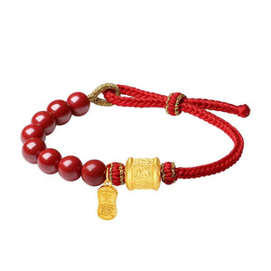 Tibetan Six True Words Red String Bracelet-Red Cinnabar Beads