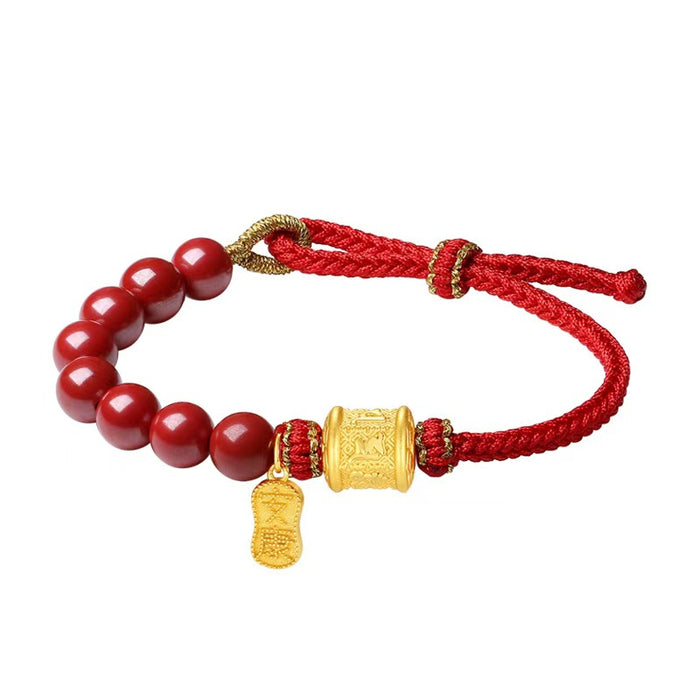 Tibetan Six True Words Red String Bracelet-Red Cinnabar Beads