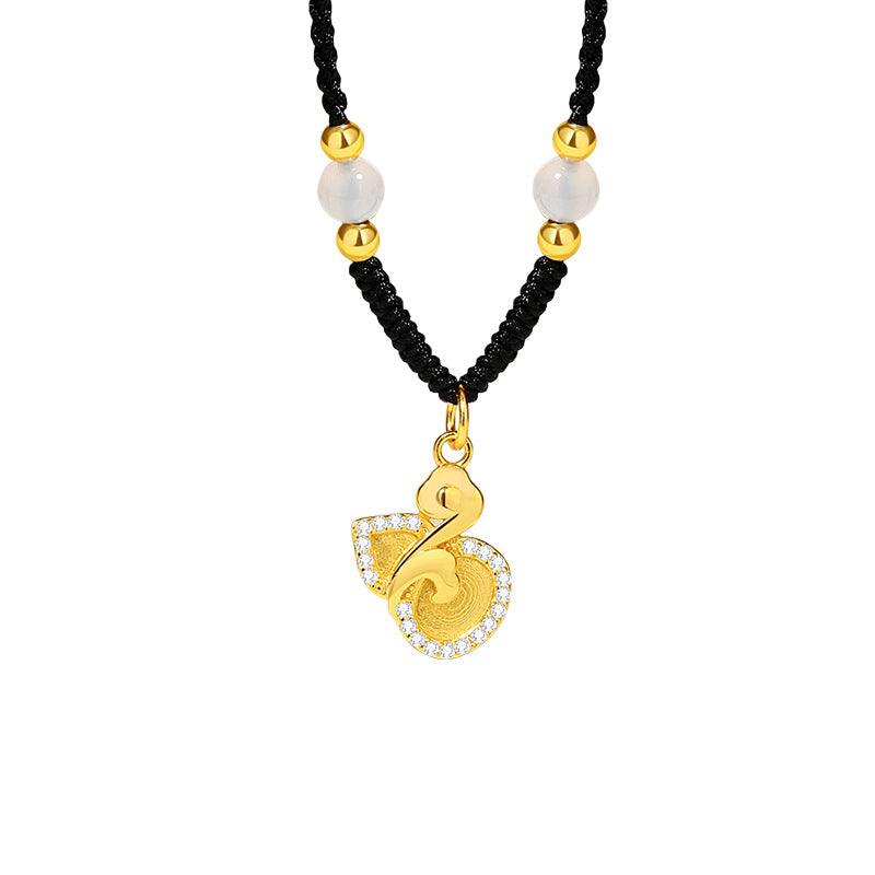 Good Fortune Close-Auspicious Charms Chalcedony Cord Necklace