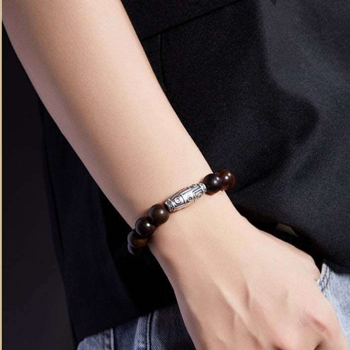 Nine-Eyed Dzi Rosewood Bracelet-Grounded Wisdom