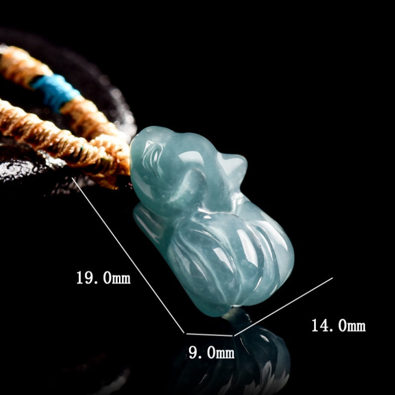 Natural Blue Jadeite Nine-Tailed Fox Pendant – A Jade Ice Variety Carving