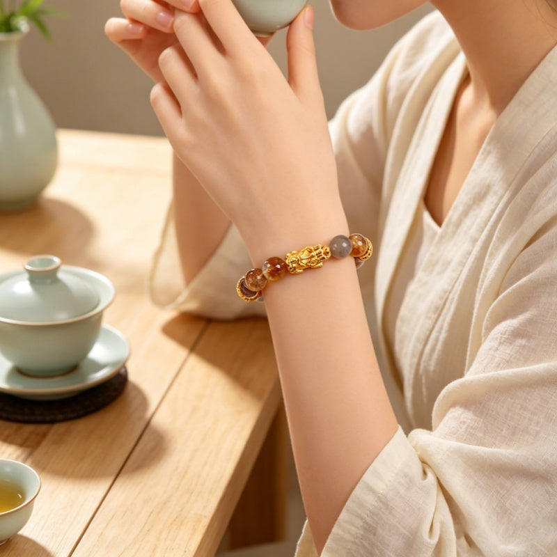 Amethyst & Citrine Pixiu Bracelet-Gathered Fortune