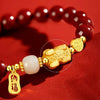 Gold Pixiu Red Cinnbar Beads Bracelet-Attract Luck