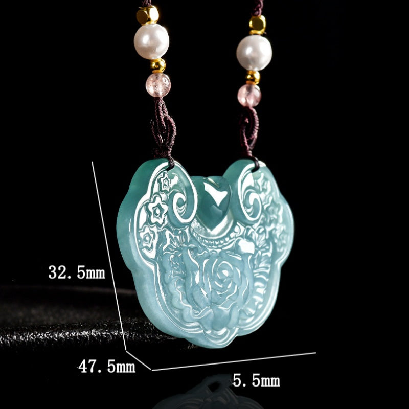 Fortune Bloom Protection Ruyi Jade Pendant Necklace-Emerald Ruyi Guardian