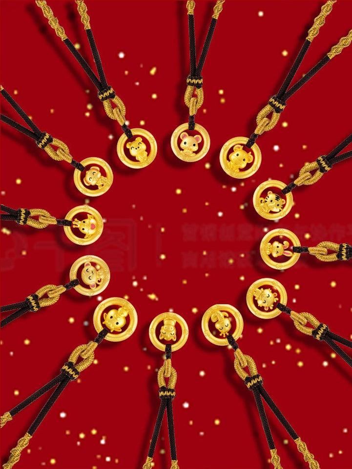 Twelve Gold Zodiac Peace-Guard Amulet Necklace Series