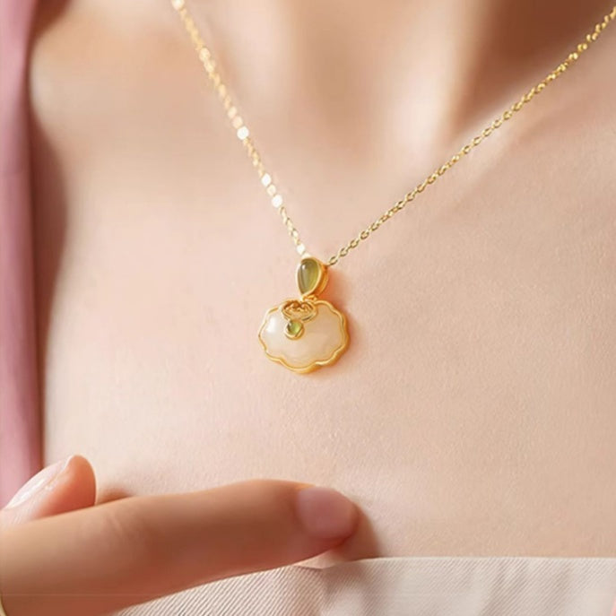 Quiet Harmony-Auspicious Cloud Nephrite Jade Peace Lock Necklace