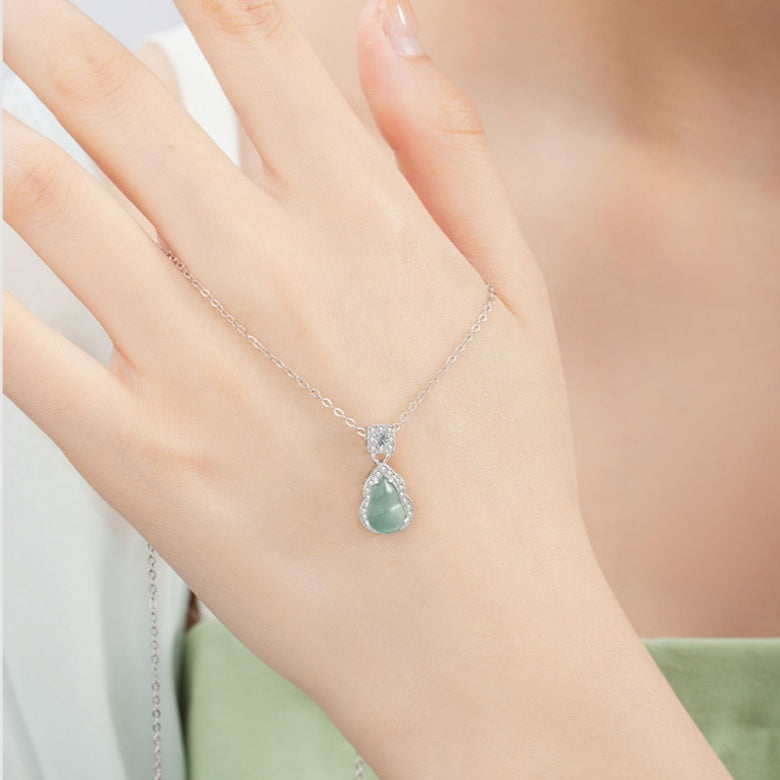 Guatemalan Blue Jadeite Gourd Pendant Necklace-Quiet Fortune