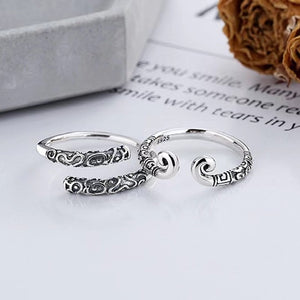 Wukong Handmade Carved Vintage Silver Couple Ring-Courage and Confidence