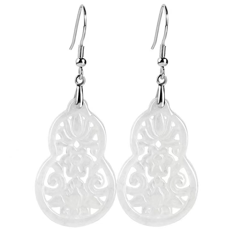 Wulu White Jadeite Wealth Earrings-Inner Peace