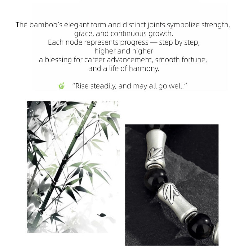 999 Sterling Silver Bamboo Bracelet – Black Obsidian Men’s Bracelet for Success & Steady Growth
