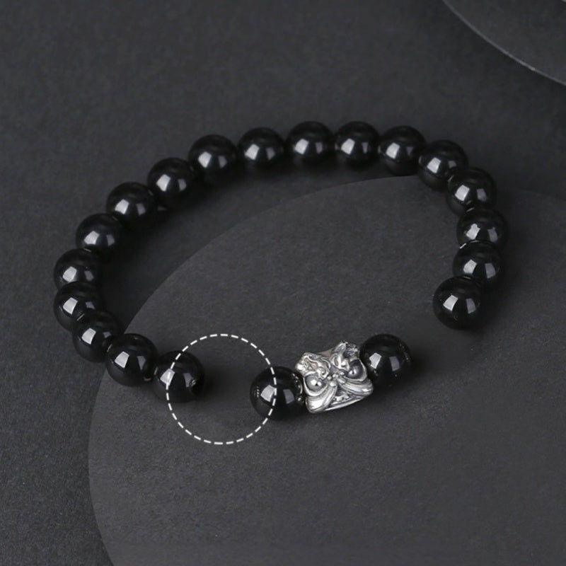 Lion Dance 925 Sterling Silver Obsidian Bracelet-Courageous Energy