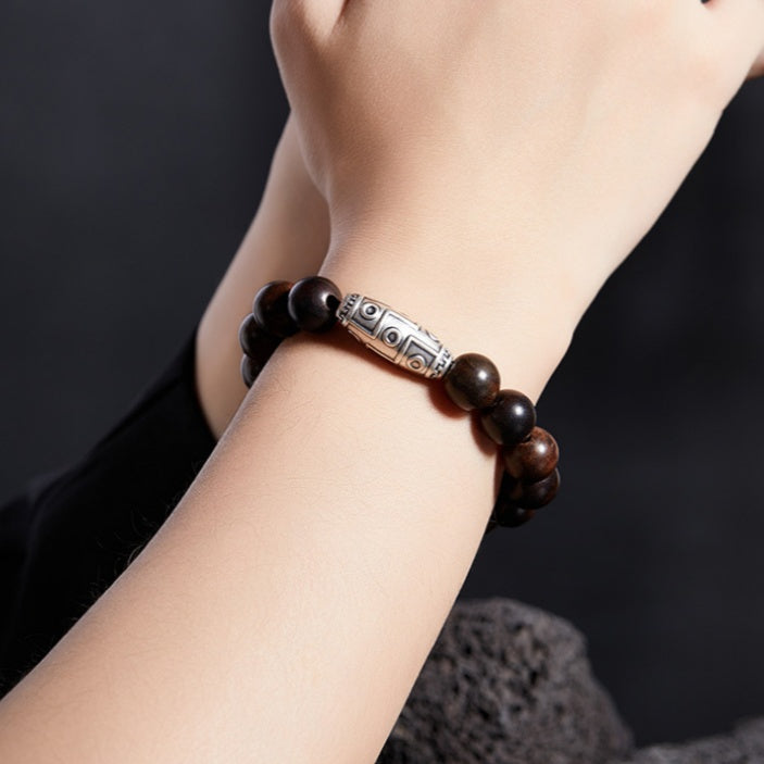 Nine-Eyed Dzi Rosewood Bracelet-Grounded Wisdom