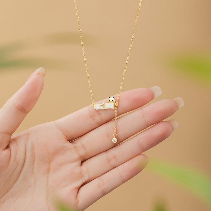 Panda Bamboo Nephrite Jade Necklace-Rising Step by Step