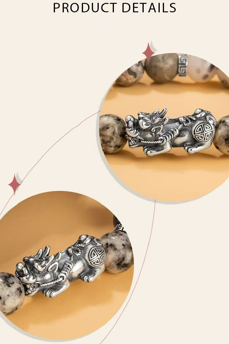 Silver Dragon White Turquoise Bracelet-Attract Luck