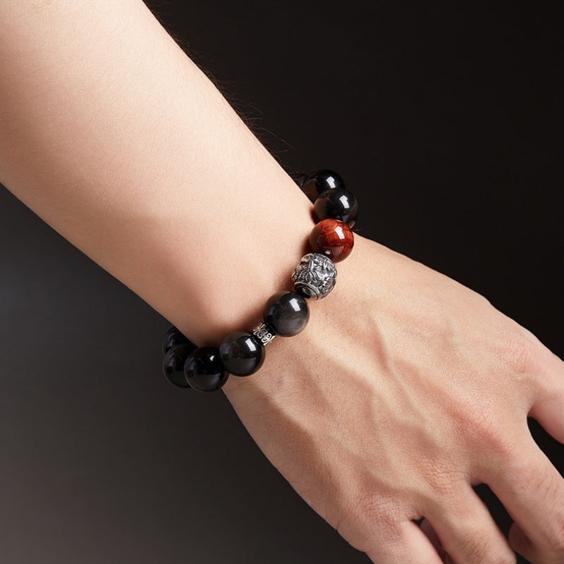 Golden Obsidian and Red Tiger's Eye Beaded Bracelet-Fiery Resolve