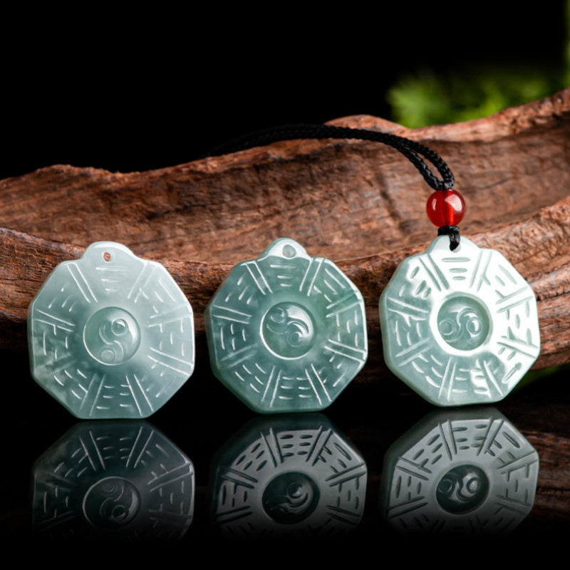 Blue Jadeite Taiji Bagua Pendant – Natural Ice Variety Jade Necklace for Men & Women