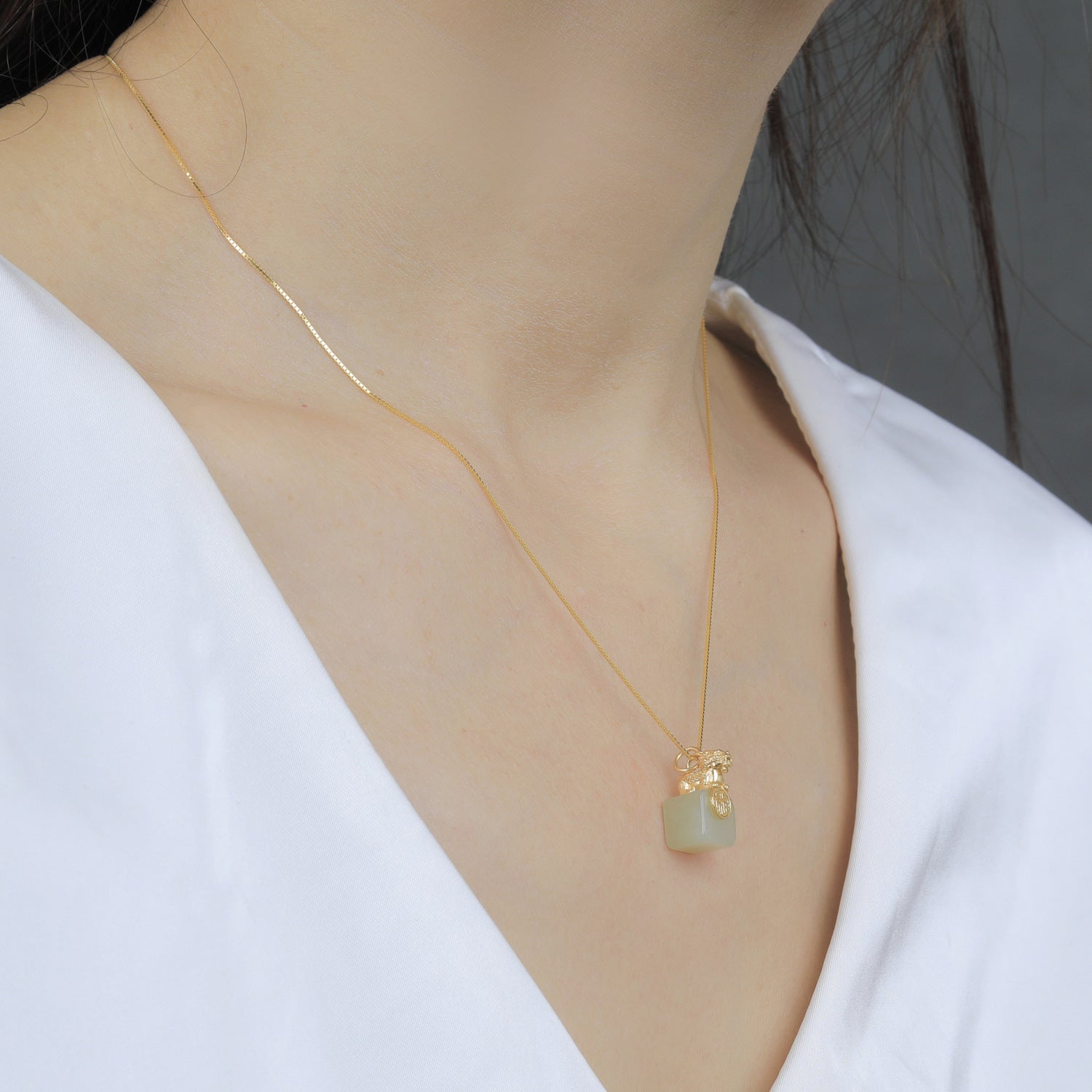 White Jade Pixiu Wealth Necklace